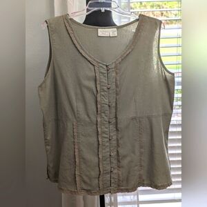 Passports Woman Linen Blend Sleeveless Top/Eyelet Trim Size 1X